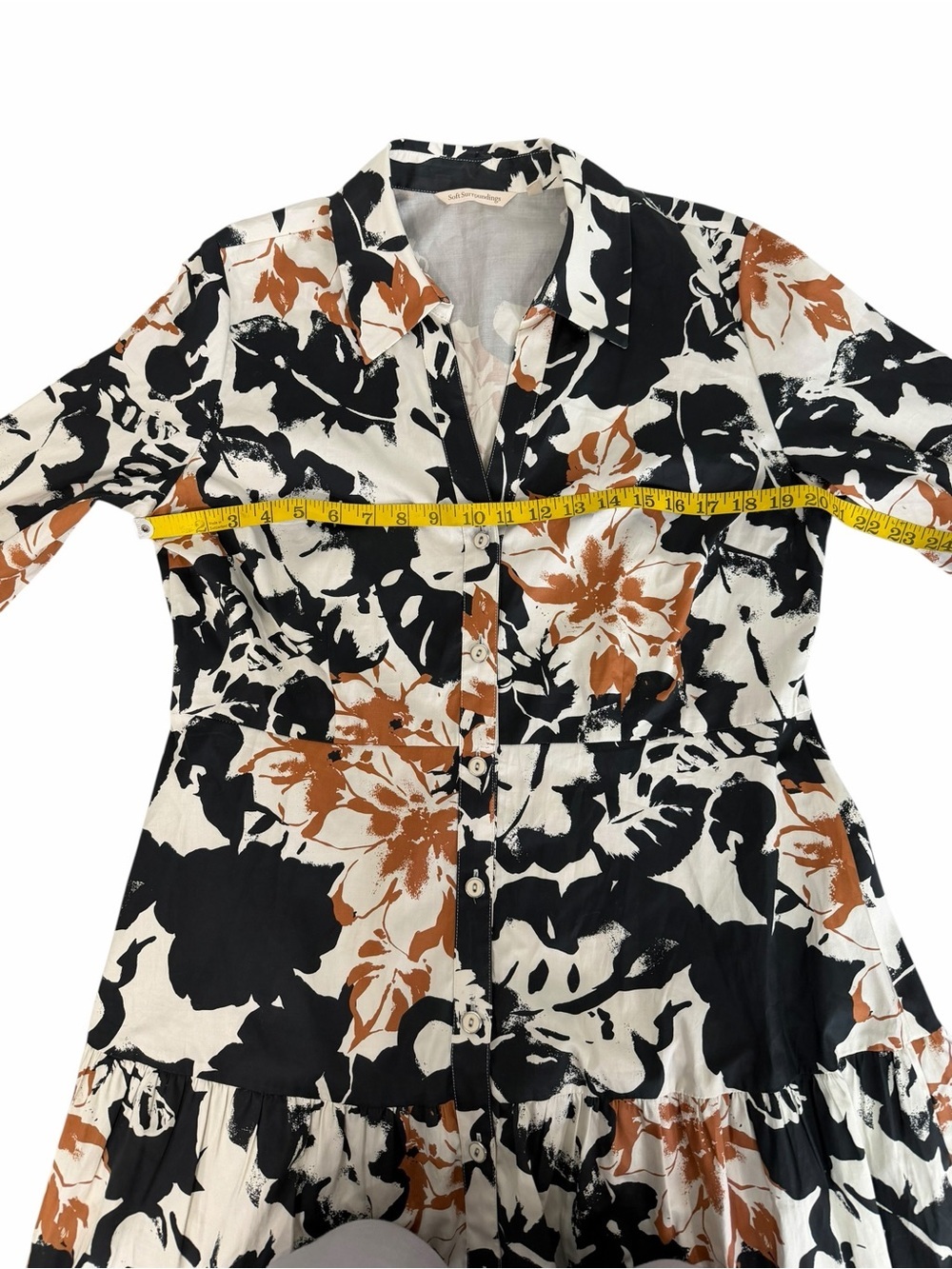 Soft Surroundings Moonglow Black White Tan Cotton Button Front Tea Midi Dress 14 - Picture 8 of 12